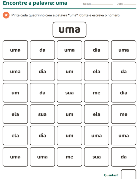 Pré-visualização da ficha de Palavras frequentes para Educação infantil (pré-escola, 5-7 anos)