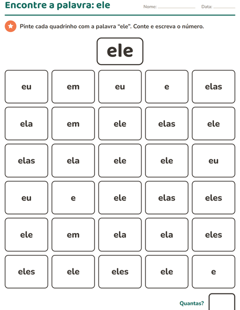 Pré-visualização da ficha de Palavras frequentes para Educação infantil (pré-escola, 5-7 anos)
