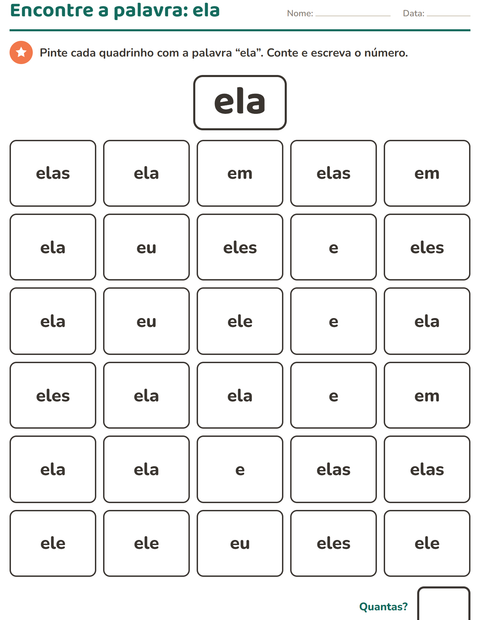 Pré-visualização da ficha de Palavras frequentes para Educação infantil (pré-escola, 5-7 anos)