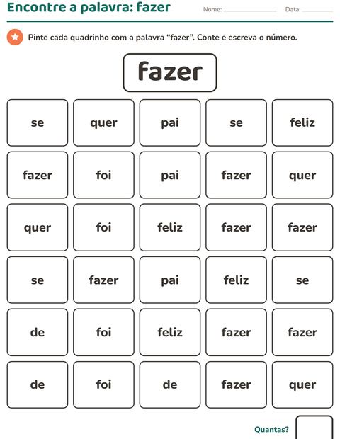 Pré-visualização da ficha de Palavras frequentes para Educação infantil (pré-escola, 5-7 anos)