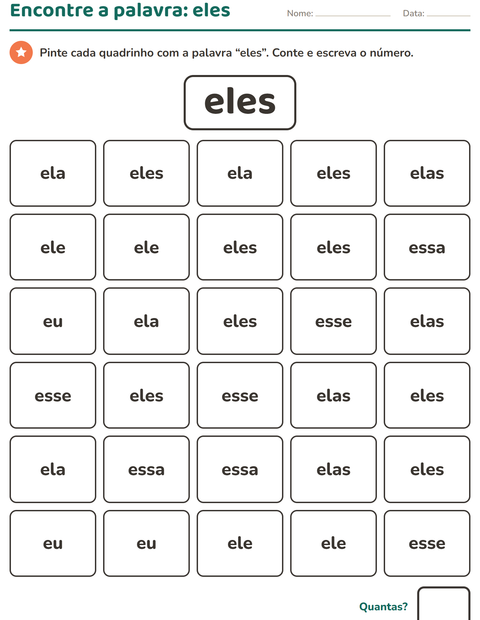 Pré-visualização da ficha de Palavras frequentes para Educação infantil (pré-escola, 5-7 anos)