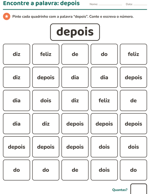 Pré-visualização da ficha de Palavras frequentes para Educação infantil (pré-escola, 5-7 anos)