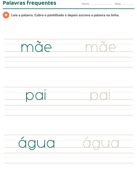 Pré-visualização da ficha de Palavras frequentes para Educação infantil (pré-escola, 5-7 anos)