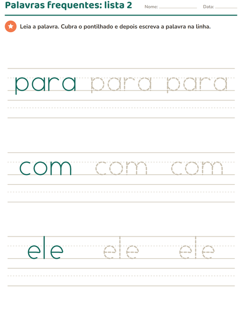 Pré-visualização da ficha de Palavras frequentes para Educação infantil (pré-escola, 5-7 anos)