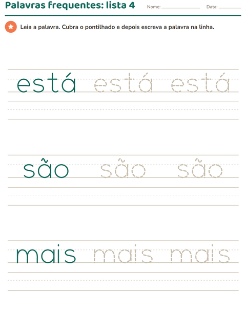 Pré-visualização da ficha de Palavras frequentes para Educação infantil (pré-escola, 5-7 anos)