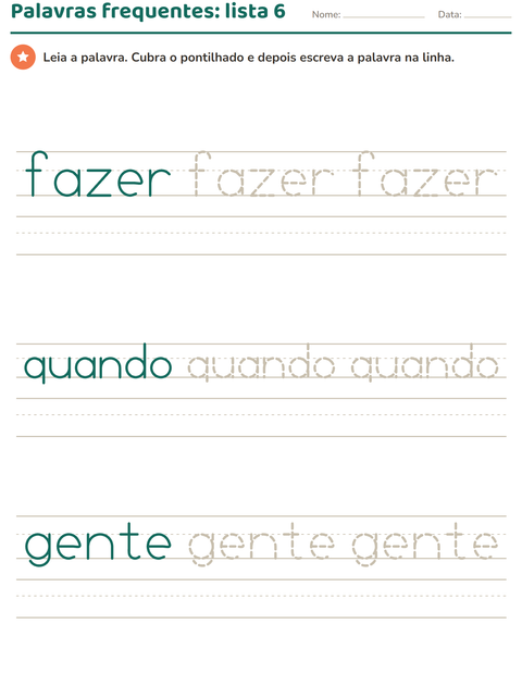 Pré-visualização da ficha de Palavras frequentes para Educação infantil (pré-escola, 5-7 anos)