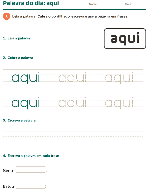 Pré-visualização da ficha de Palavras frequentes para Educação infantil (pré-escola, 5-7 anos)