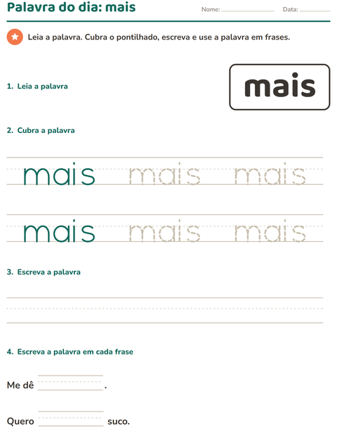Pré-visualização da ficha de Palavras frequentes para Educação infantil (pré-escola, 5-7 anos)