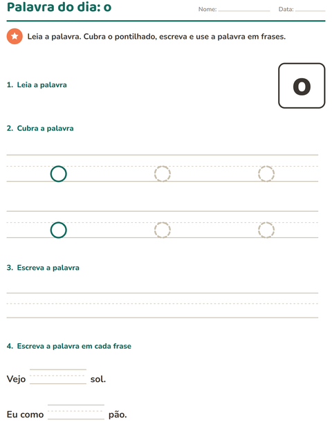 Pré-visualização da ficha de Palavras frequentes para Educação infantil (pré-escola, 5-7 anos)