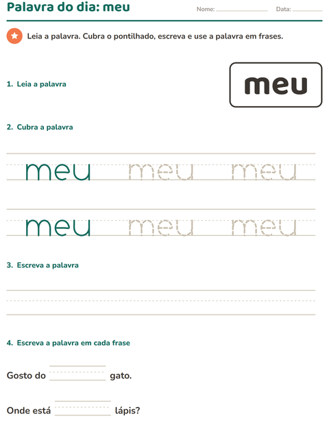 Pré-visualização da ficha de Palavras frequentes para Educação infantil (pré-escola, 5-7 anos)