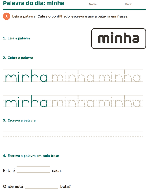Pré-visualização da ficha de Palavras frequentes para Educação infantil (pré-escola, 5-7 anos)