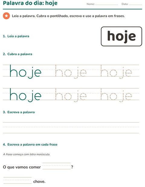 Pré-visualização da ficha de Palavras frequentes para Educação infantil (pré-escola, 5-7 anos)