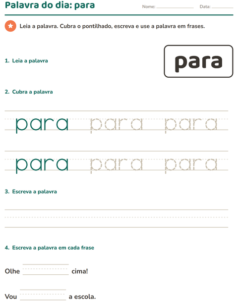 Pré-visualização da ficha de Palavras frequentes para Educação infantil (pré-escola, 5-7 anos)