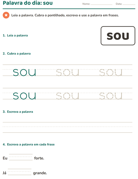 Pré-visualização da ficha de Palavras frequentes para Educação infantil (pré-escola, 5-7 anos)