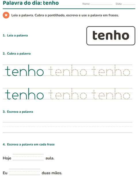 Pré-visualização da ficha de Palavras frequentes para Educação infantil (pré-escola, 5-7 anos)