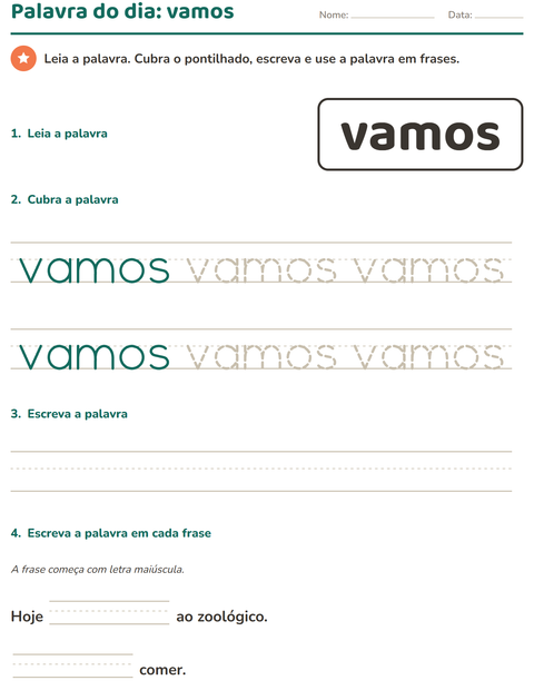 Pré-visualização da ficha de Palavras frequentes para Educação infantil (pré-escola, 5-7 anos)