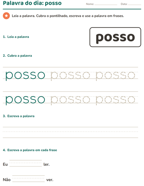 Pré-visualização da ficha de Palavras frequentes para Educação infantil (pré-escola, 5-7 anos)