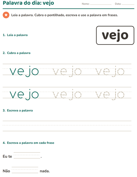 Pré-visualização da ficha de Palavras frequentes para Educação infantil (pré-escola, 5-7 anos)