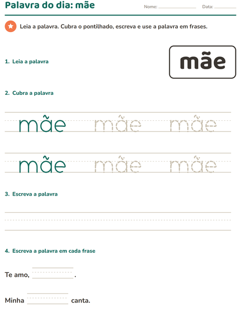 Pré-visualização da ficha de Palavras frequentes para Educação infantil (pré-escola, 5-7 anos)