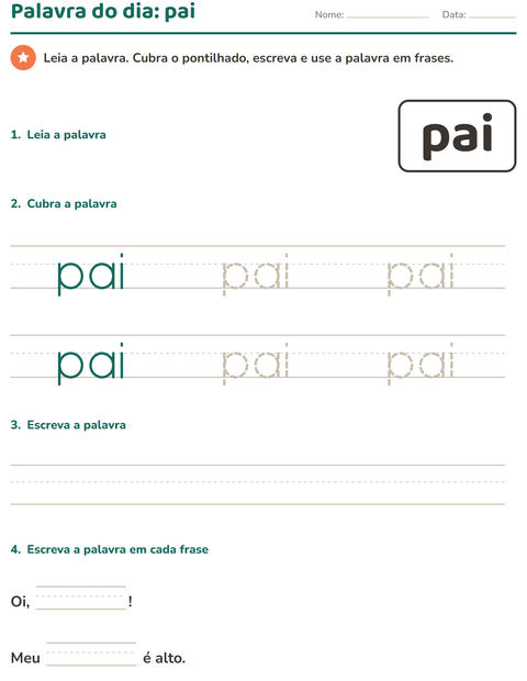 Pré-visualização da ficha de Palavras frequentes para Educação infantil (pré-escola, 5-7 anos)