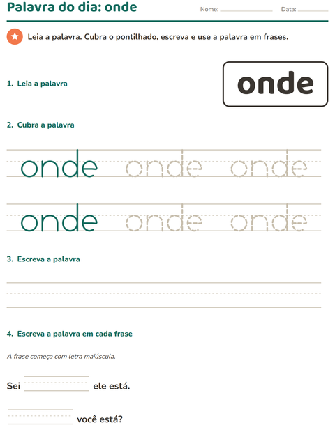 Pré-visualização da ficha de Palavras frequentes para Educação infantil (pré-escola, 5-7 anos)