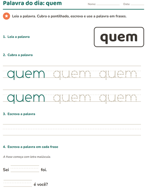Pré-visualização da ficha de Palavras frequentes para Educação infantil (pré-escola, 5-7 anos)
