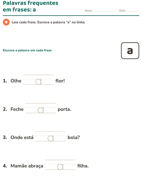 Pré-visualização da ficha de Palavras frequentes para Educação infantil (pré-escola, 5-7 anos)