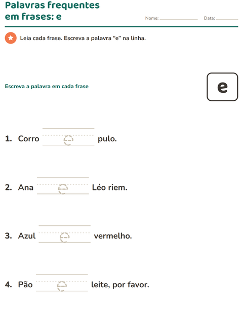 Pré-visualização da ficha de Palavras frequentes para Educação infantil (pré-escola, 5-7 anos)