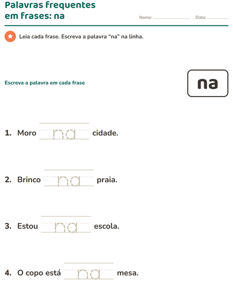 Pré-visualização da ficha de Palavras frequentes para Educação infantil (pré-escola, 5-7 anos)
