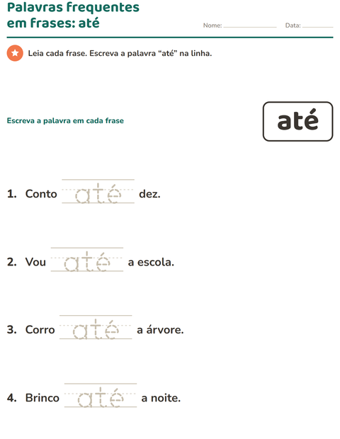 Pré-visualização da ficha de Palavras frequentes para Educação infantil (pré-escola, 5-7 anos)
