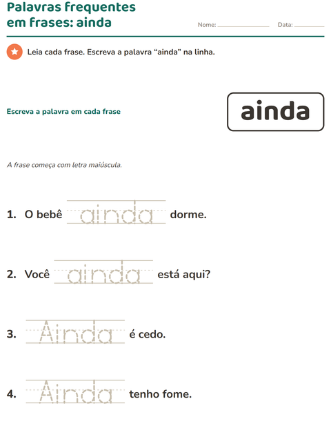 Pré-visualização da ficha de Palavras frequentes para Educação infantil (pré-escola, 5-7 anos)