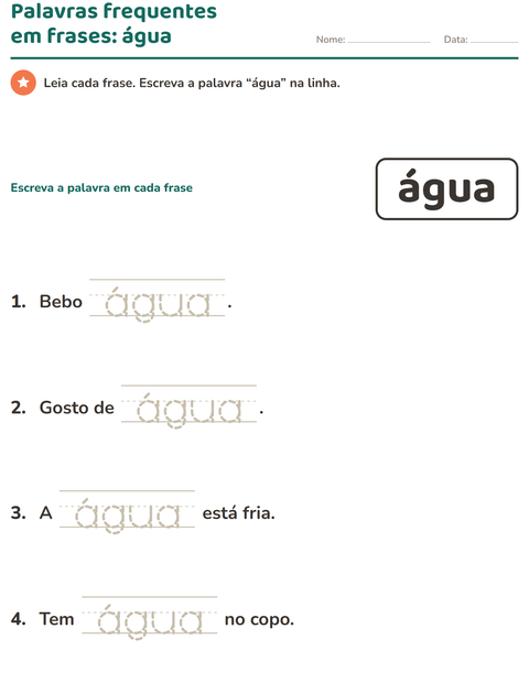Pré-visualização da ficha de Palavras frequentes para Educação infantil (pré-escola, 5-7 anos)