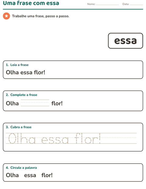 Pré-visualização da ficha de Palavras frequentes para Educação infantil (pré-escola, 5-7 anos)
