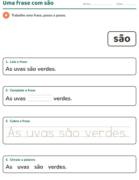 Pré-visualização da ficha de Palavras frequentes para Educação infantil (pré-escola, 5-7 anos)