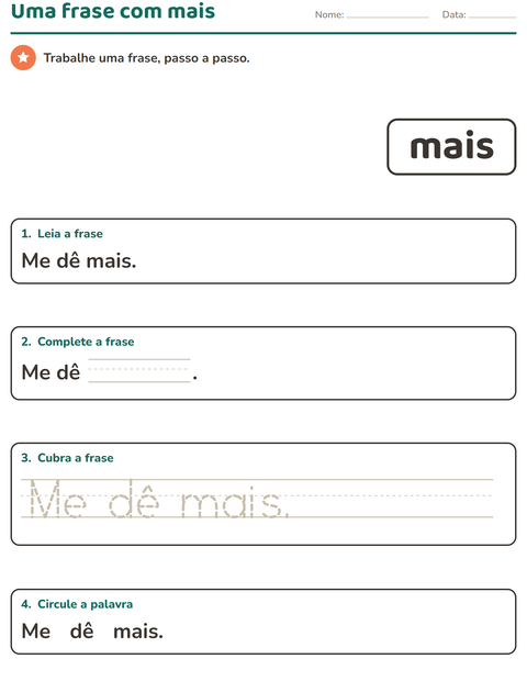 Pré-visualização da ficha de Palavras frequentes para Educação infantil (pré-escola, 5-7 anos)
