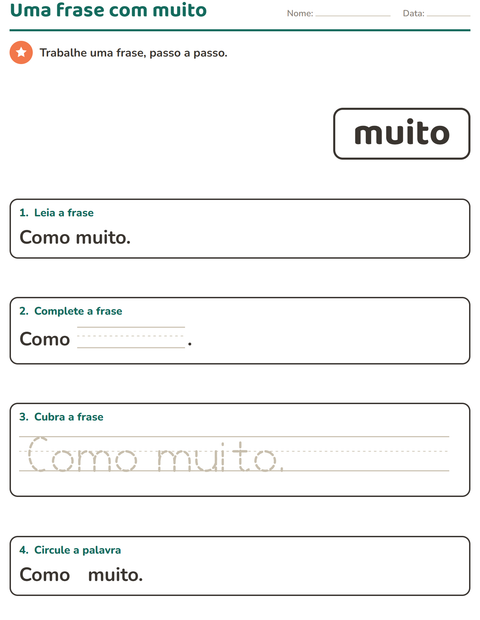 Pré-visualização da ficha de Palavras frequentes para Educação infantil (pré-escola, 5-7 anos)