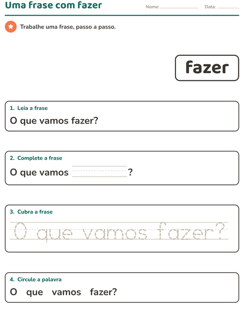 Pré-visualização da ficha de Palavras frequentes para Educação infantil (pré-escola, 5-7 anos)
