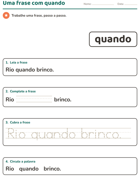 Pré-visualização da ficha de Palavras frequentes para Educação infantil (pré-escola, 5-7 anos)