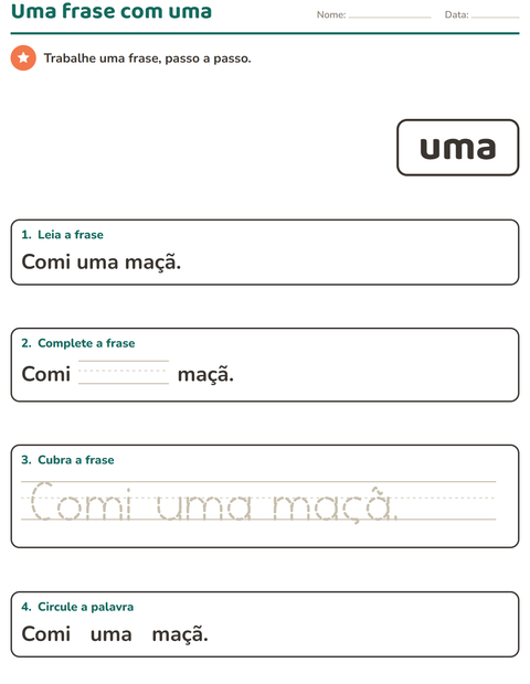 Pré-visualização da ficha de Palavras frequentes para Educação infantil (pré-escola, 5-7 anos)