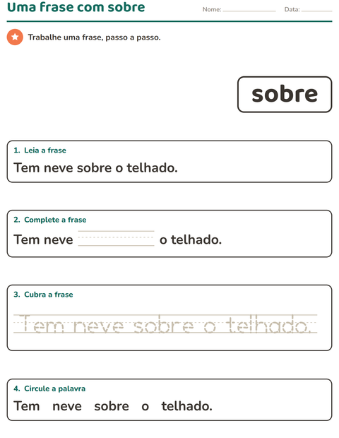 Pré-visualização da ficha de Palavras frequentes para Educação infantil (pré-escola, 5-7 anos)