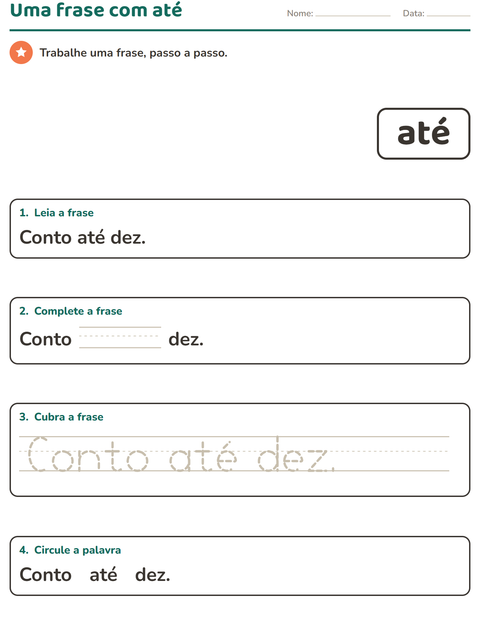 Pré-visualização da ficha de Palavras frequentes para Educação infantil (pré-escola, 5-7 anos)