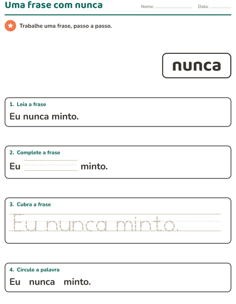 Pré-visualização da ficha de Palavras frequentes para Educação infantil (pré-escola, 5-7 anos)