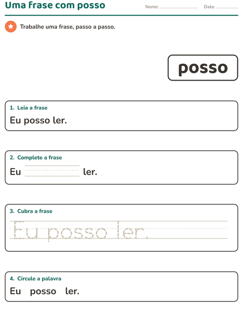 Pré-visualização da ficha de Palavras frequentes para Educação infantil (pré-escola, 5-7 anos)