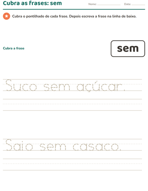 Pré-visualização da ficha de Palavras frequentes para Educação infantil (pré-escola, 5-7 anos)
