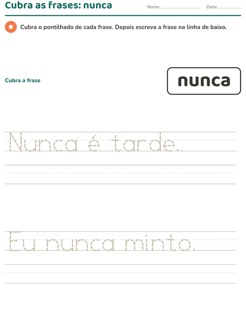Pré-visualização da ficha de Palavras frequentes para Educação infantil (pré-escola, 5-7 anos)