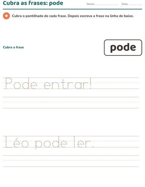 Pré-visualização da ficha de Palavras frequentes para Educação infantil (pré-escola, 5-7 anos)