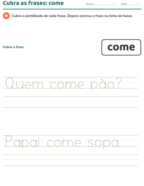 Pré-visualização da ficha de Palavras frequentes para Educação infantil (pré-escola, 5-7 anos)