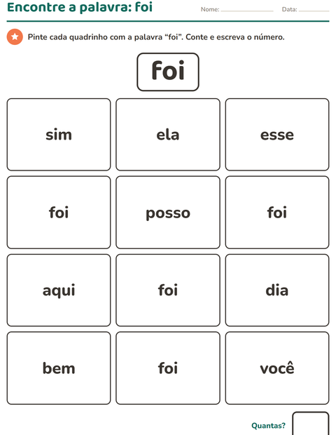 Pré-visualização da ficha de Palavras frequentes para Educação infantil (pré-escola, 5-7 anos)