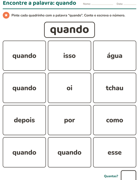 Pré-visualização da ficha de Palavras frequentes para Educação infantil (pré-escola, 5-7 anos)