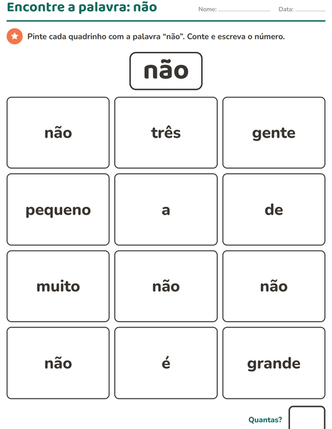 Pré-visualização da ficha de Palavras frequentes para Educação infantil (pré-escola, 5-7 anos)